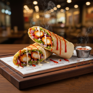 Crunch Zinger Wrap with crispy spicy chicken fillet and fresh vegetables - Sauce Boss.
