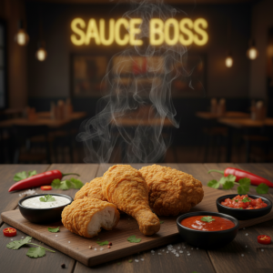 Crispy Crunchy Chicken 2 pieces with golden breading - Sauce Boss.