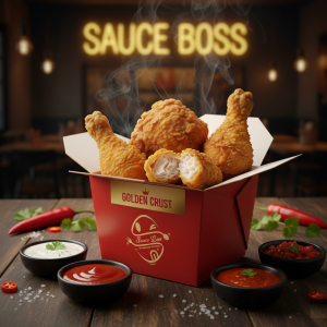 4 pieces of Crispy Crunchy Chicken with golden breading - Sauce Boss.