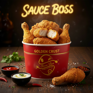 9 pieces of Golden Crust Chicken Bucket with crispy golden breading - Sauce Boss.