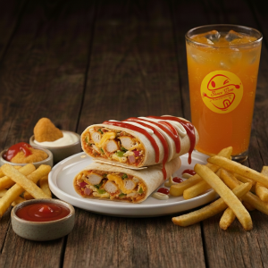 Kids Roll Meal with chicken strip tortilla fries and drink - Sauce Boss