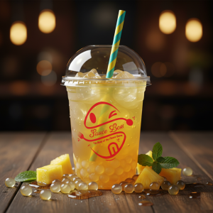 Pineapple Boba drink with tropical syrup and pineapple popping pearls - Sauce Boss.
