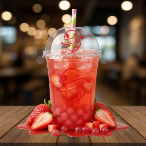 Strawberry Boba drink with sweet syrup and strawberry popping pearls - Sauce Boss.