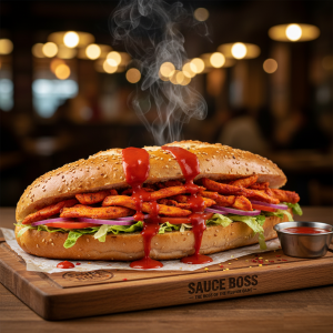 Peri Peri Döner in Turkish Tombik Pita bread with spicy chicken - Sauce Boss.