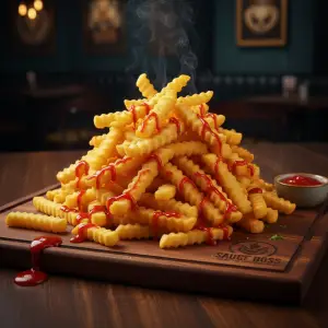 Premium crispy regular fries served with ketchup and mayo - Sauce Boss Pakistan.