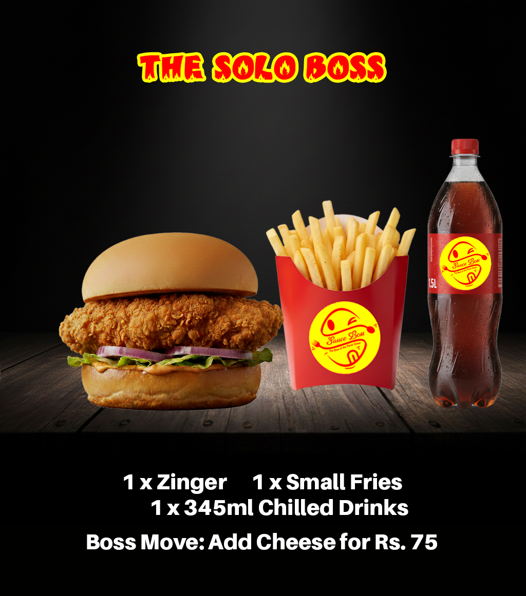 ⚡ The Solo Boss Zinger Solo Box meal for one with burger small fries and drink - Sauce Boss.