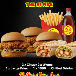 Crispy Crew Bundle burgers and wraps share-box with 1.5L drink - Sauce Boss.